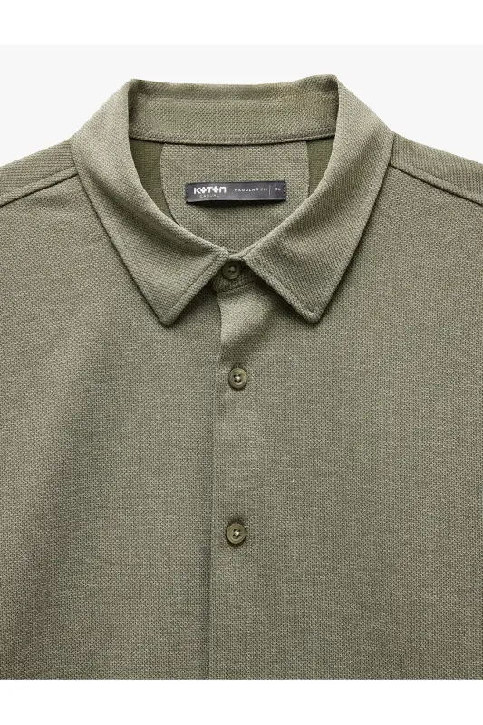Cotton Buttoned Regular Fit Pique Fabric Long Sleeve - 5