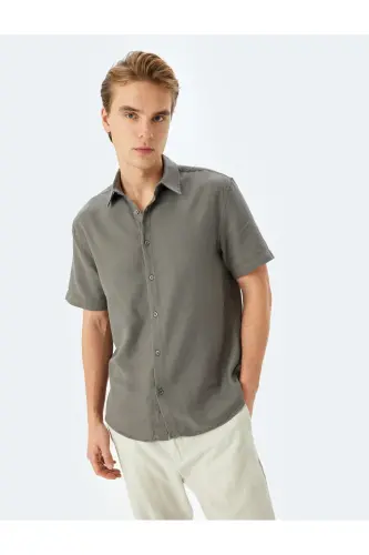 Cotton Buttoned Regular Fit Short Sleeve Shirt-Anthracite 