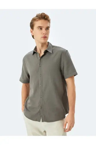 Cotton Buttoned Regular Fit Short Sleeve Shirt-Anthracite - 3