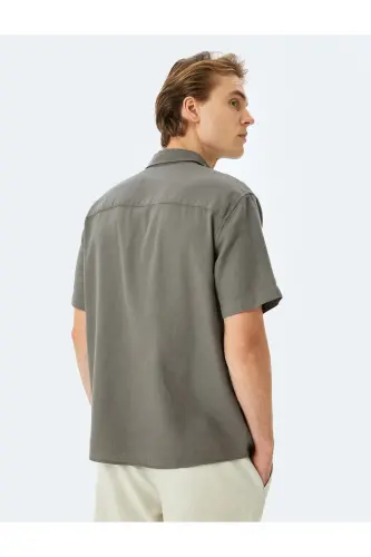 Cotton Buttoned Regular Fit Short Sleeve Shirt-Anthracite - 4