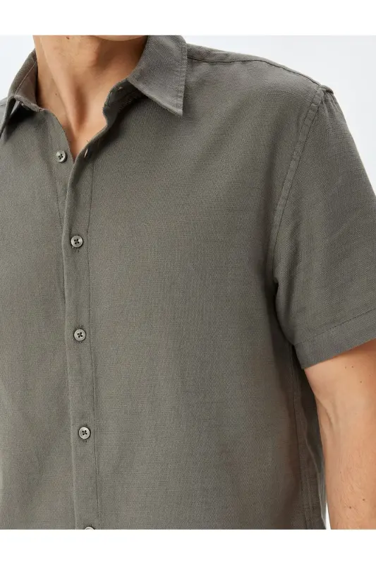 Cotton Buttoned Regular Fit Short Sleeve Shirt-Anthracite - 5