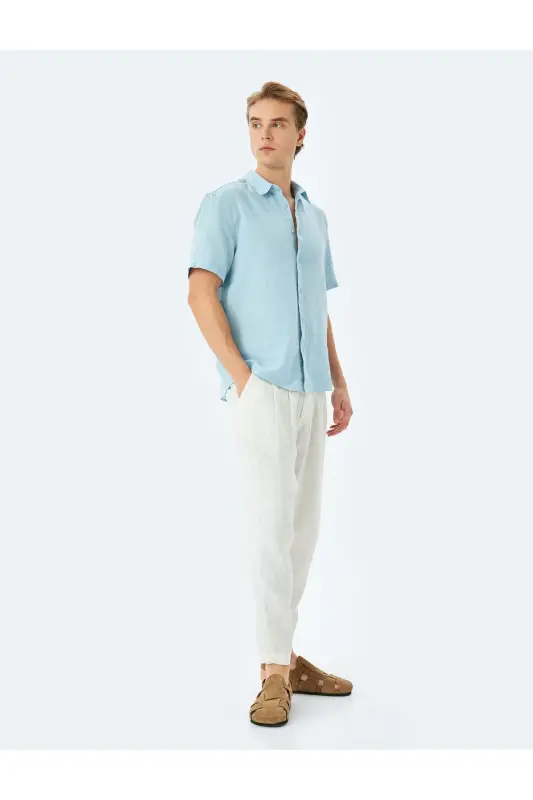 Cotton Buttoned Regular Fit Short Sleeve Shirt-Blue - 1