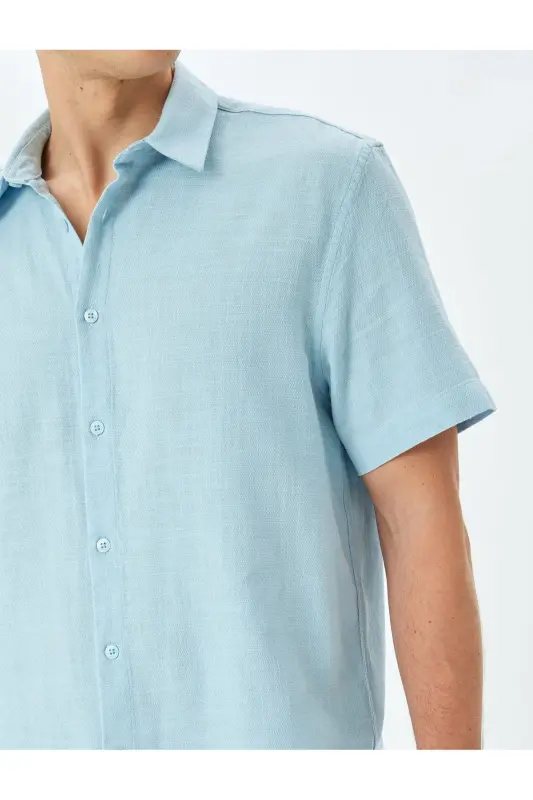 Cotton Buttoned Regular Fit Short Sleeve Shirt-Blue - 5