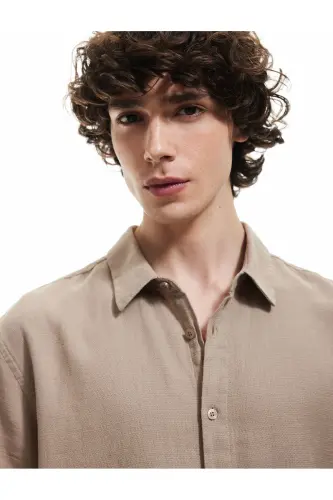 Cotton Buttoned Regular Fit Short Sleeve Shirt-Brown 