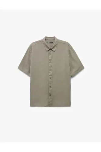 Cotton Buttoned Regular Fit Short Sleeve Shirt-Brown - 3