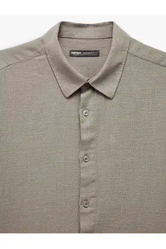 Cotton Buttoned Regular Fit Short Sleeve Shirt-Brown - 5