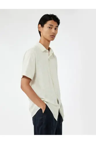 Cotton Buttoned Regular Fit Short Sleeve Shirt-Gray - KOTON (1)