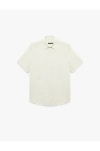 Cotton Buttoned Regular Fit Short Sleeve Shirt-Gray - 3