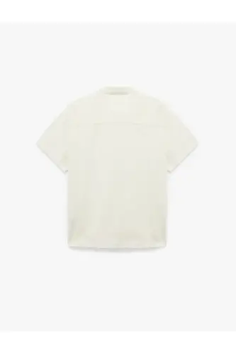 Cotton Buttoned Regular Fit Short Sleeve Shirt-Gray - 4