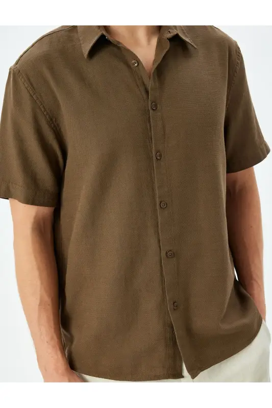 Cotton Buttoned Regular Fit Short Sleeve Shirt-Khaki - 5