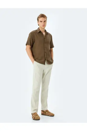 Cotton Buttoned Regular Fit Short Sleeve Shirt-Khaki 