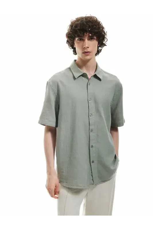 Cotton Buttoned Regular Fit Short Sleeve Shirt-Light - KOTON