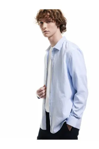 Cotton Buttoned Regular Fit Textured Long Sleeve Shirt - 2