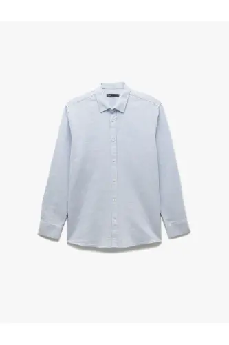 Cotton Buttoned Regular Fit Textured Long Sleeve Shirt - 3