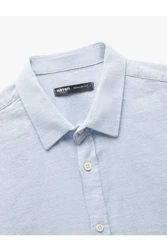 Cotton Buttoned Regular Fit Textured Long Sleeve Shirt - 5