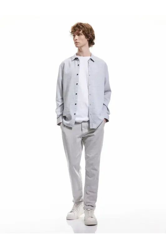 Cotton Buttoned Regular Fit Textured Long Sleeve Shirt - 2