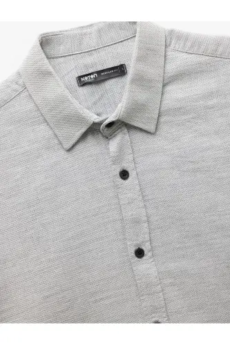 Cotton Buttoned Regular Fit Textured Long Sleeve Shirt - 5