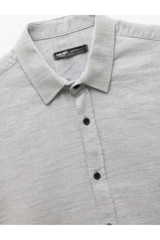 Cotton Buttoned Regular Fit Textured Long Sleeve Shirt - 5