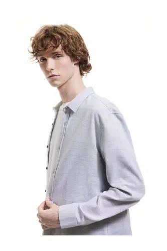 Cotton Buttoned Regular Fit Textured Long Sleeve Shirt - 1
