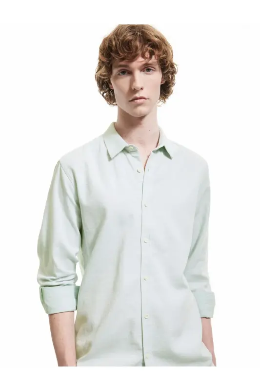 Cotton Buttoned Regular Fit Textured Long Sleeve Shirt - KOTON