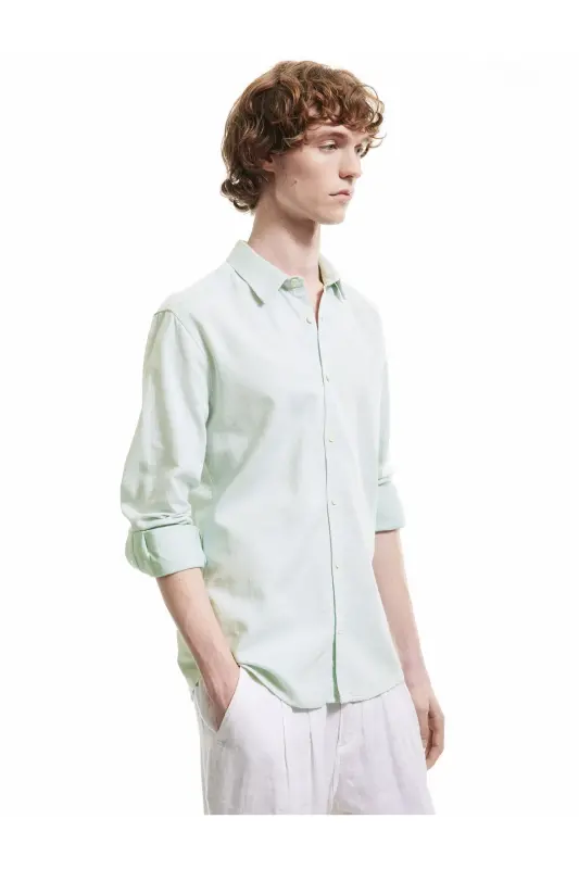 Cotton Buttoned Regular Fit Textured Long Sleeve Shirt - 2