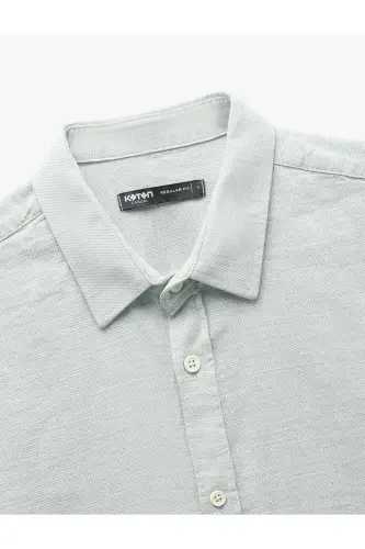 Cotton Buttoned Regular Fit Textured Long Sleeve Shirt - 5