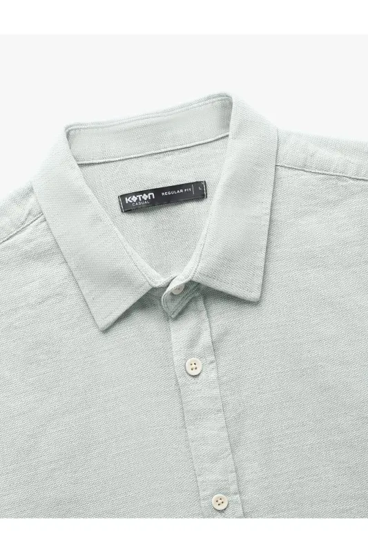 Cotton Buttoned Regular Fit Textured Long Sleeve Shirt - 5