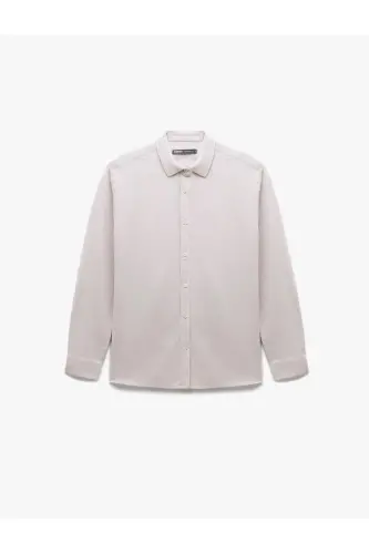 Cotton Buttoned Regular Fit Textured Long Sleeve Shirt - 3