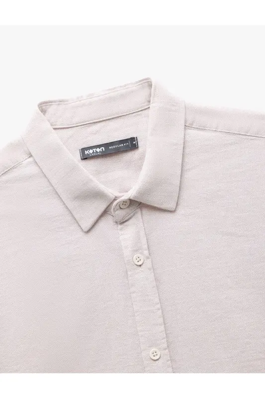 Cotton Buttoned Regular Fit Textured Long Sleeve Shirt - 5