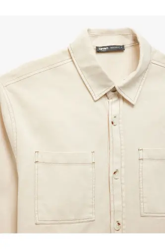 Cotton Buttoned Regular Fit Washed Classic Collar C - 5