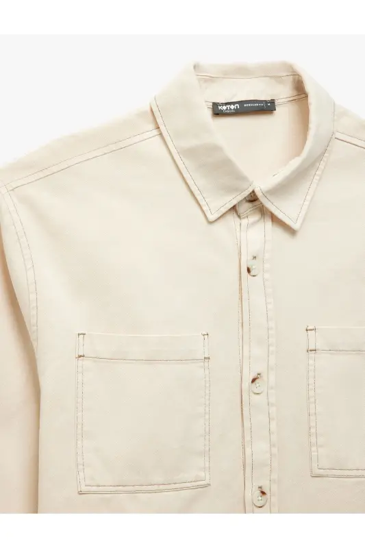 Cotton Buttoned Regular Fit Washed Classic Collar C - 5