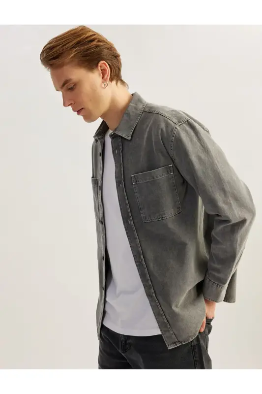 Cotton Buttoned Regular Fit Washed Classic Collar C - 1