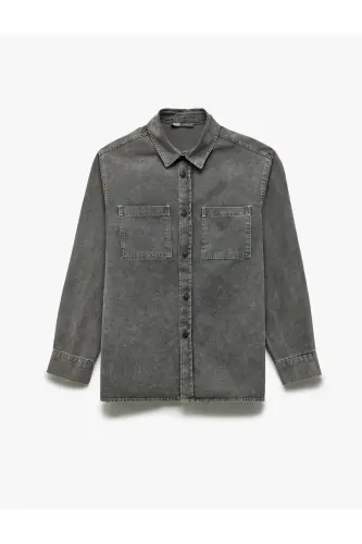 Cotton Buttoned Regular Fit Washed Classic Collar C - 3