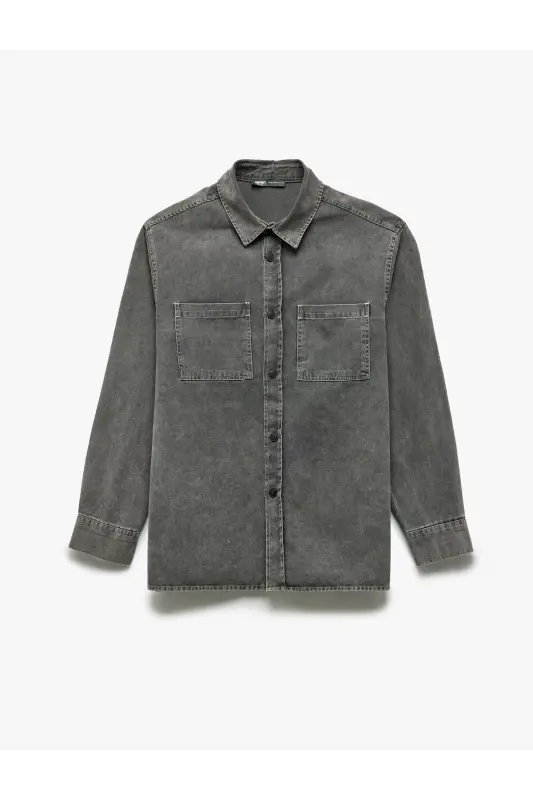 Cotton Buttoned Regular Fit Washed Classic Collar C - 3