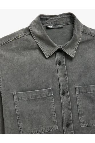 Cotton Buttoned Regular Fit Washed Classic Collar C - 5