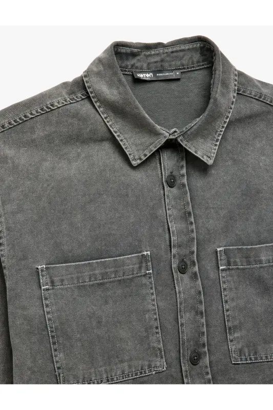 Cotton Buttoned Regular Fit Washed Classic Collar C - 5