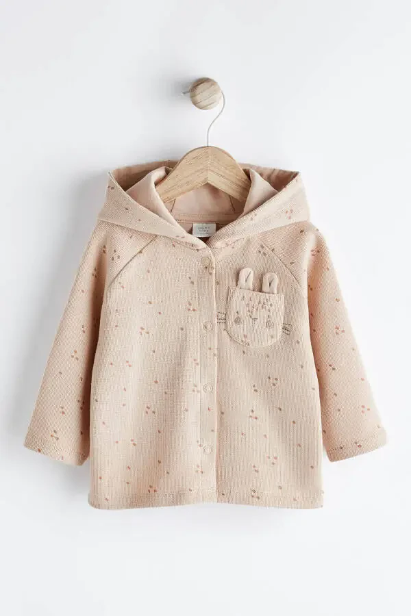 Cotton Caramel Coffee Pocket Detailed Hooded Baby Cardigan / Jacket - 1