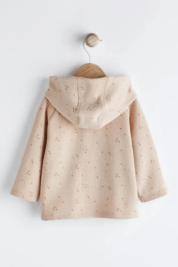 Cotton Caramel Coffee Pocket Detailed Hooded Baby Cardigan / Jacket - 2