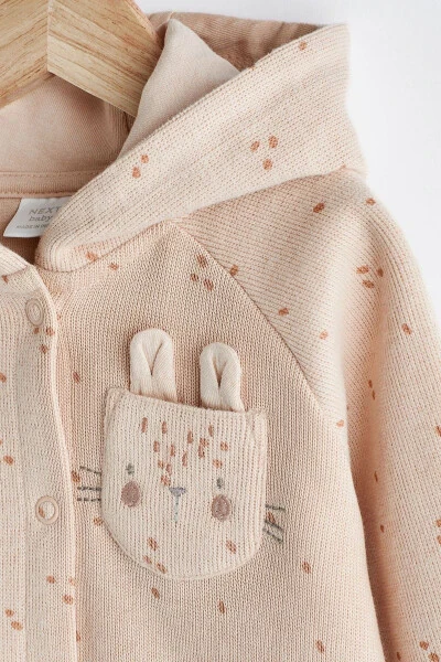 Cotton Caramel Coffee Pocket Detailed Hooded Baby Cardigan / Jacket - 3