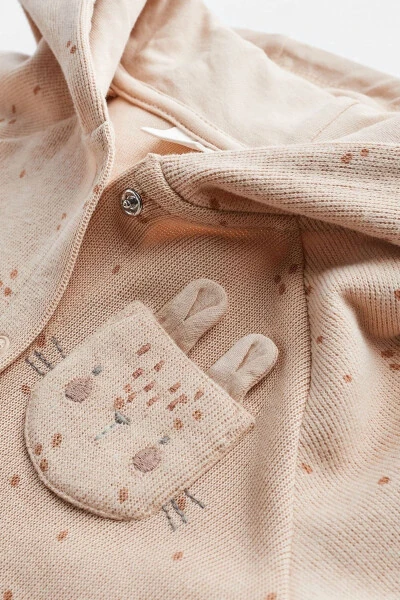 Cotton Caramel Coffee Pocket Detailed Hooded Baby Cardigan / Jacket - 4