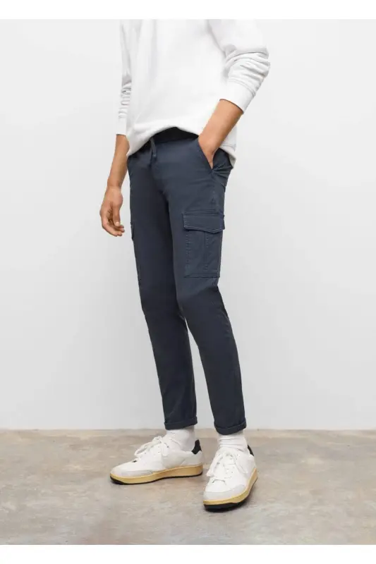 Cotton Cargo Pants-Navy Blue - 4