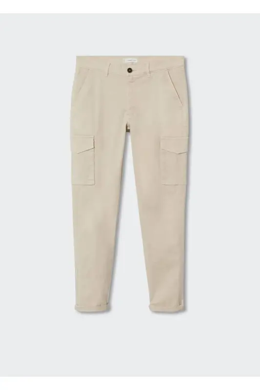 Cotton Cargo Trousers-Ecru - 3