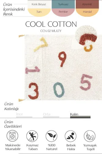 Cotton CCN 02 Multy XW Machine Washable Non-Slip Base Natural Cotton Woven Baby Rug - COOL HALI (1)
