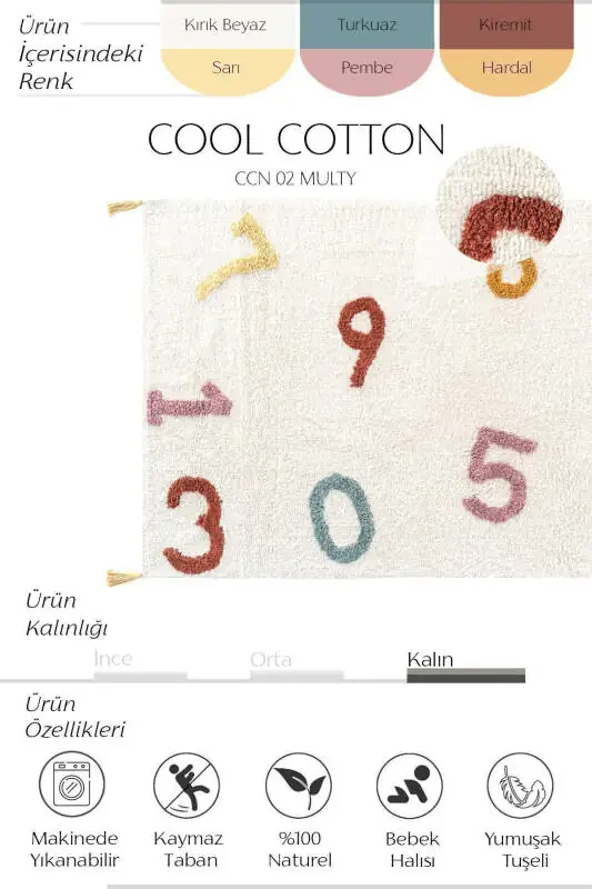 Cotton CCN 02 Multy XW Machine Washable Non-Slip Base Natural Cotton Woven Baby Rug - 2