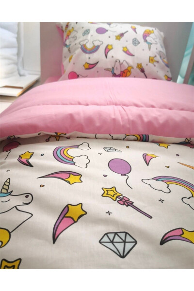 Cotton Child Single Pillow Sheet Duvet Set White Unicorn (with duvet) - BEBEK ÖZEL (1)