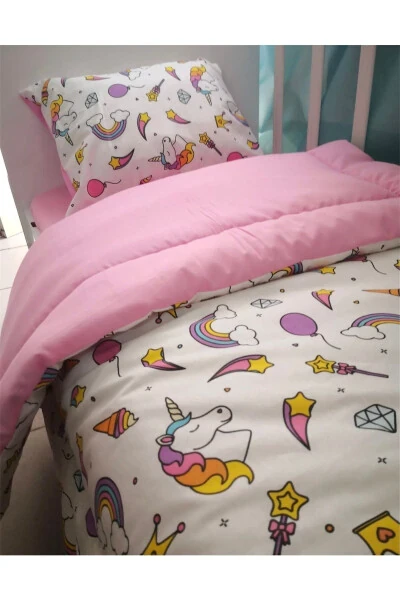 Cotton Child Single Pillow Sheet Duvet Set White Unicorn (with duvet) - Modazone