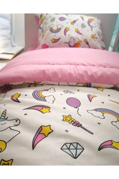 Cotton Child Single Pillow Sheet Duvet Set White Unicorn (with duvet) - Modazone (1)