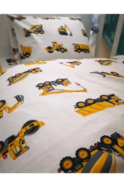 Cotton Child Single Pillow Sheet Duvet Set with Construction Vehicles (with duvet) - Modazone (1)