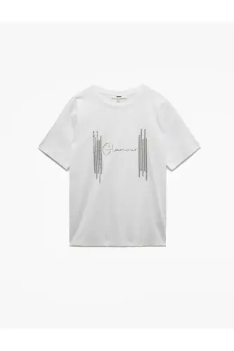 Cotton Crew Neck Short Sleeve Glitter Print Woman - 3