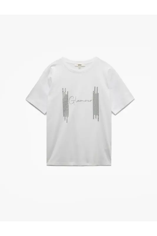 Cotton Crew Neck Short Sleeve Glitter Print Woman - 3